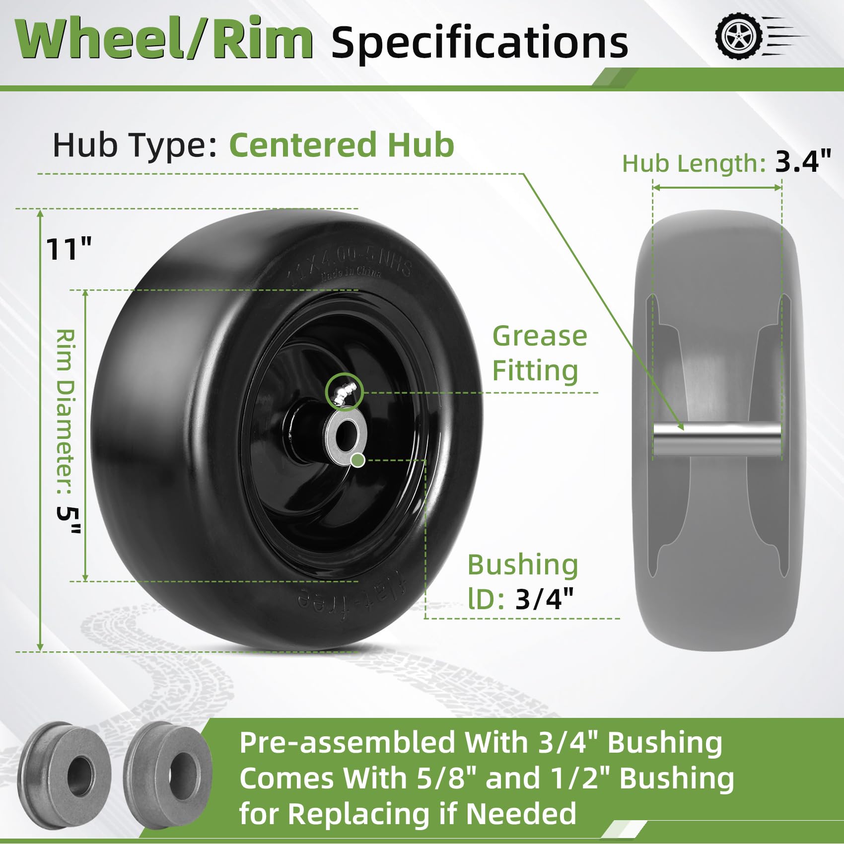 Aremae hub and bushing detail highlighting fitment options and simplified installation