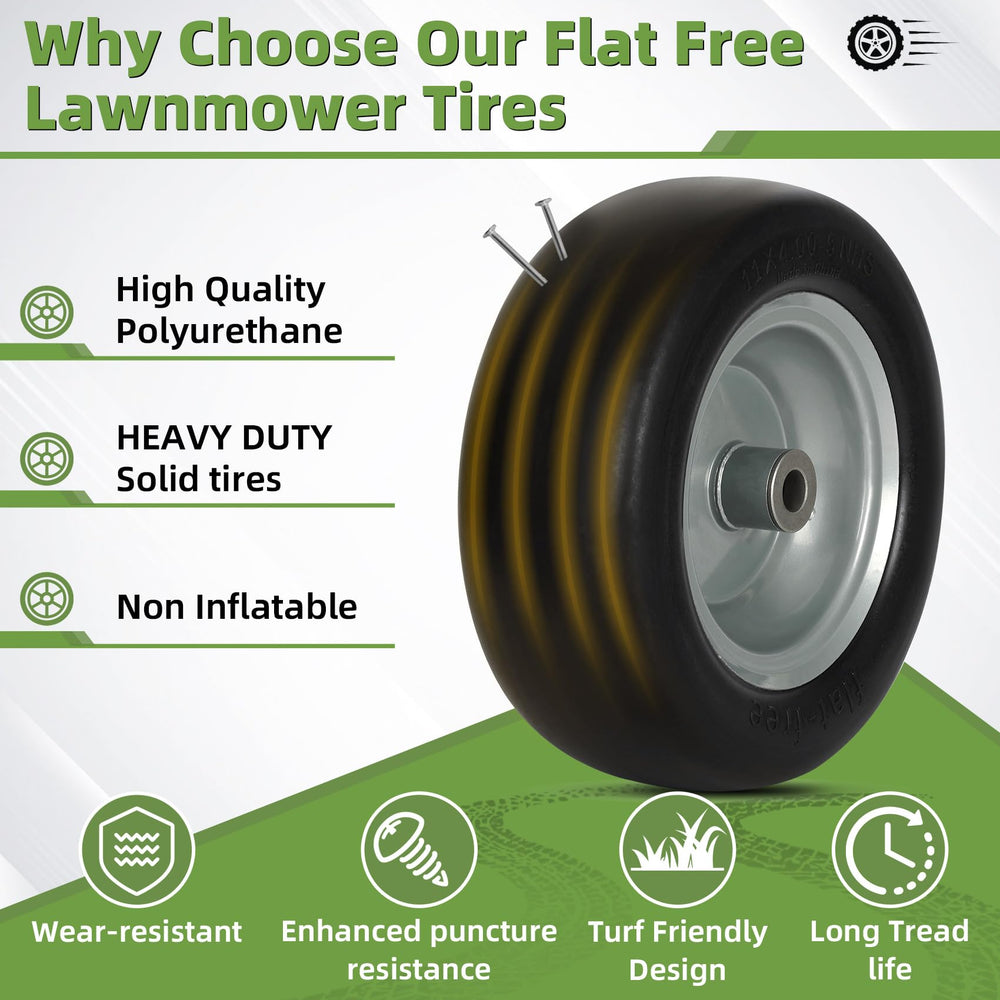 Aremae tire installed on a zero-turn mower demonstrating puncture-free use