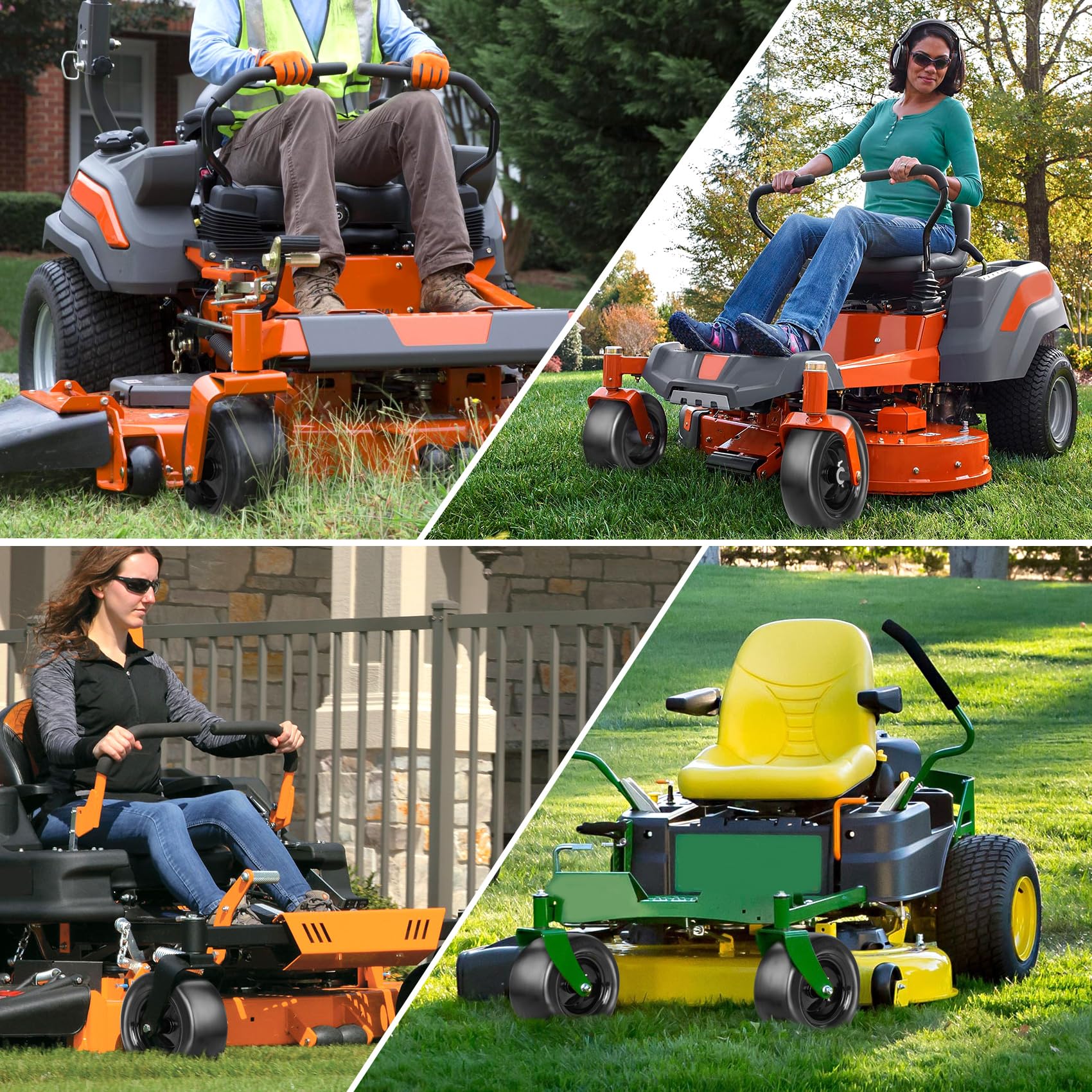 Aremae wheel on a mower in a yard showing durable performance in real landscaping use