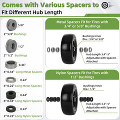 Aremae spacer and bushing kit laid out for adaptability to multiple axle sizes