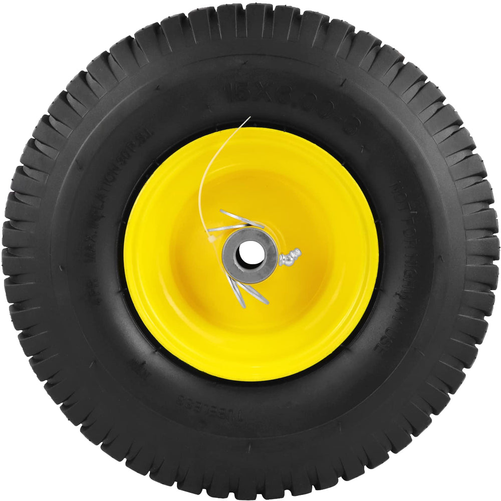 Aremae two tires stacked in yard lifestyle showing ready replacement convenience