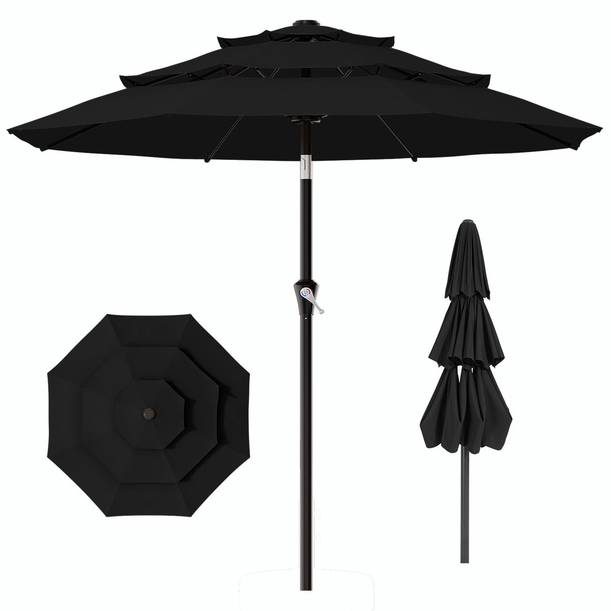 AreShark 9ft patio umbrella front view showing full shade coverage benefit