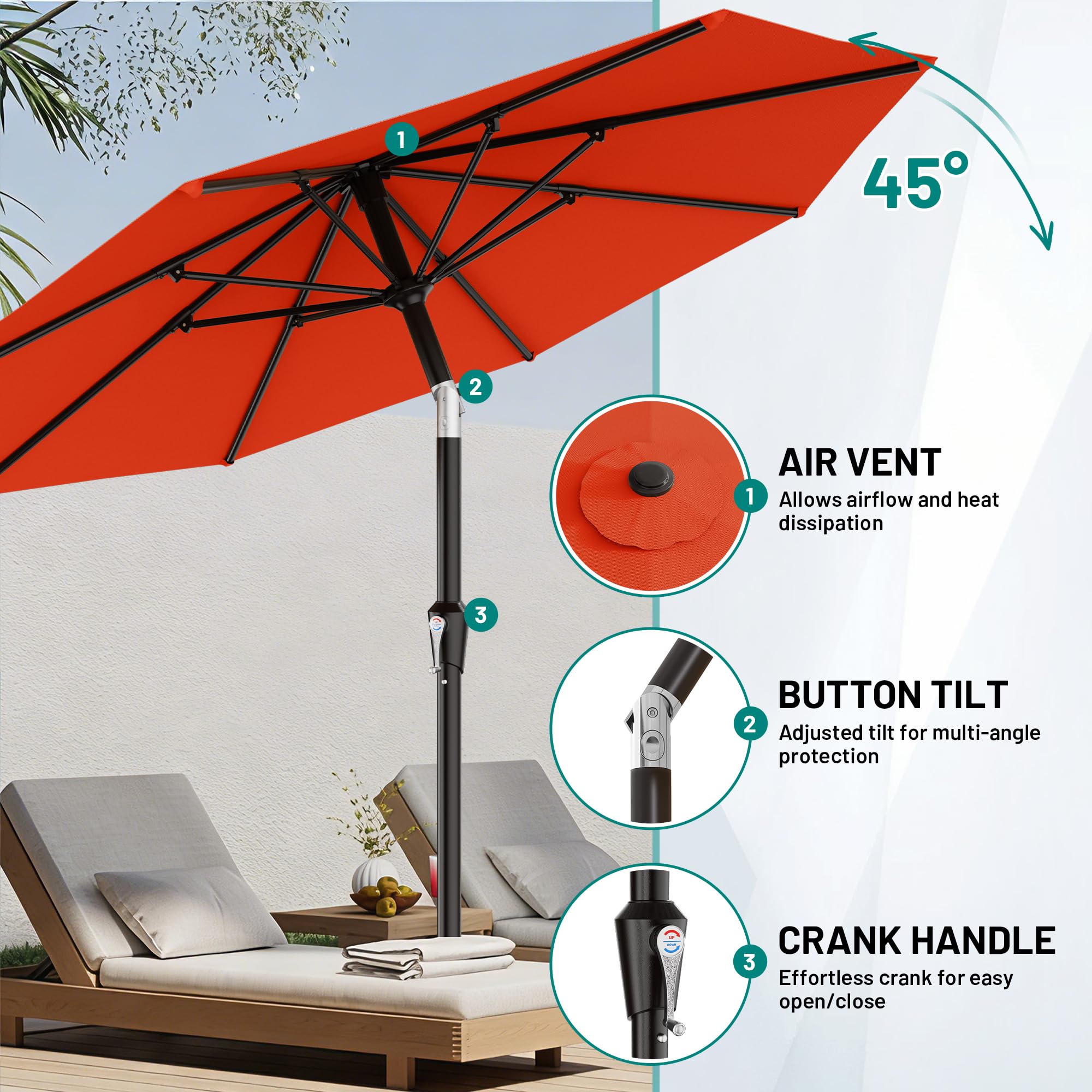 AreShark umbrella over patio table showing comfortable shaded dining benefit