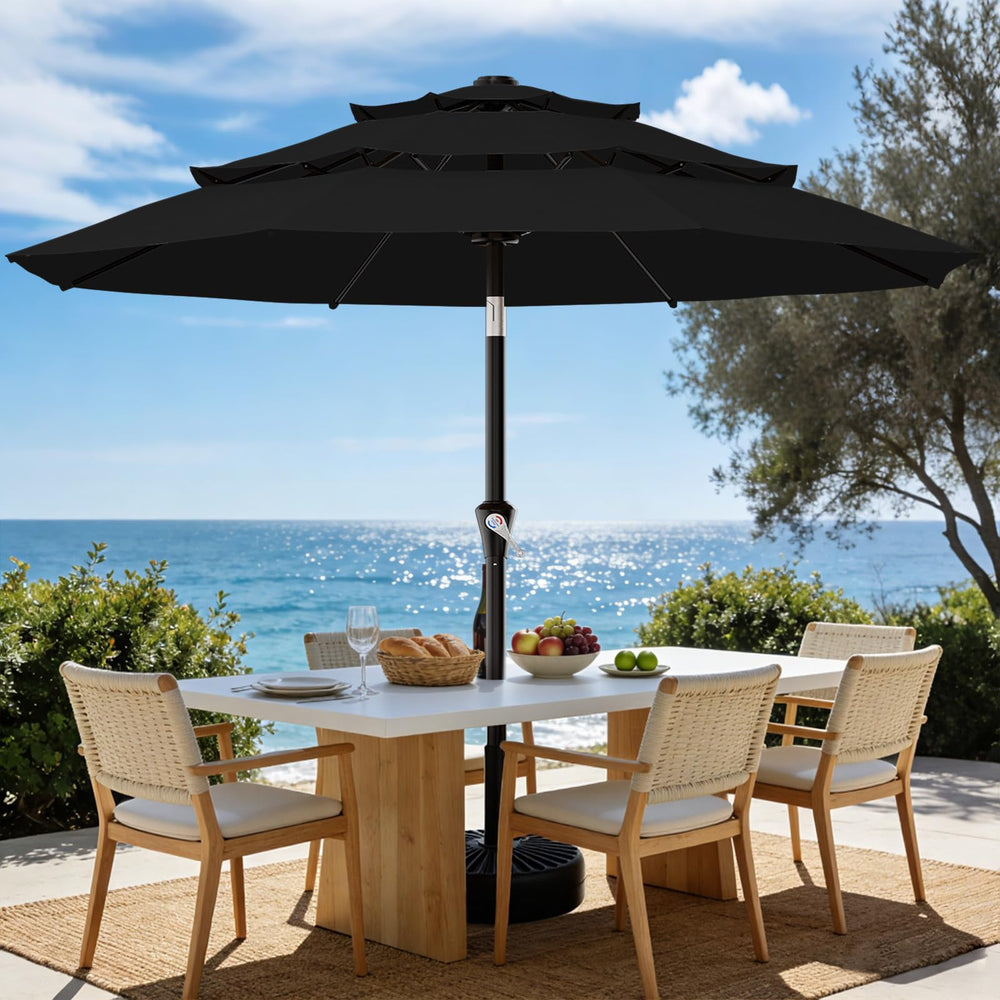 AreShark patio umbrella at poolside creating shaded lounge area and sun protection