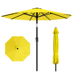 AreShark front view of yellow 10 ft patio umbrella showing full canopy and branding benefit sun protection