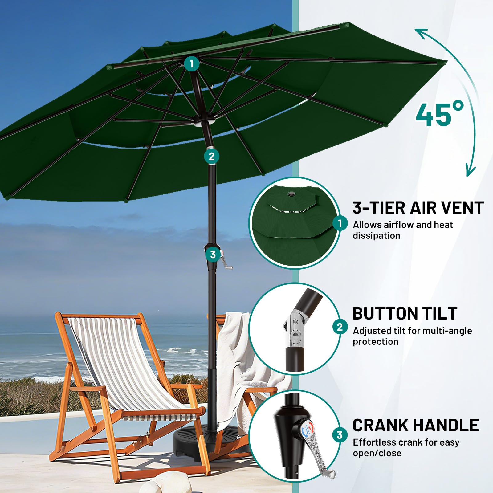 AreShark umbrella by pool creating shaded lounge area for cooler outdoor time