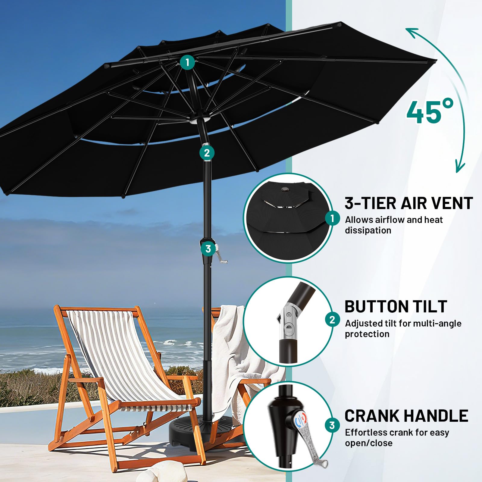 AreShark eight-rib pole and frame detail offering sturdy rust-resistant support