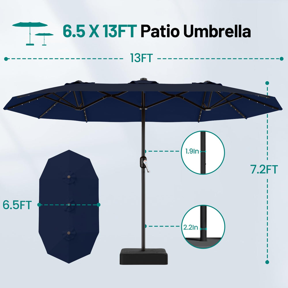 AreShark umbrella beside table illustrating full-size 6.5x13 ft coverage