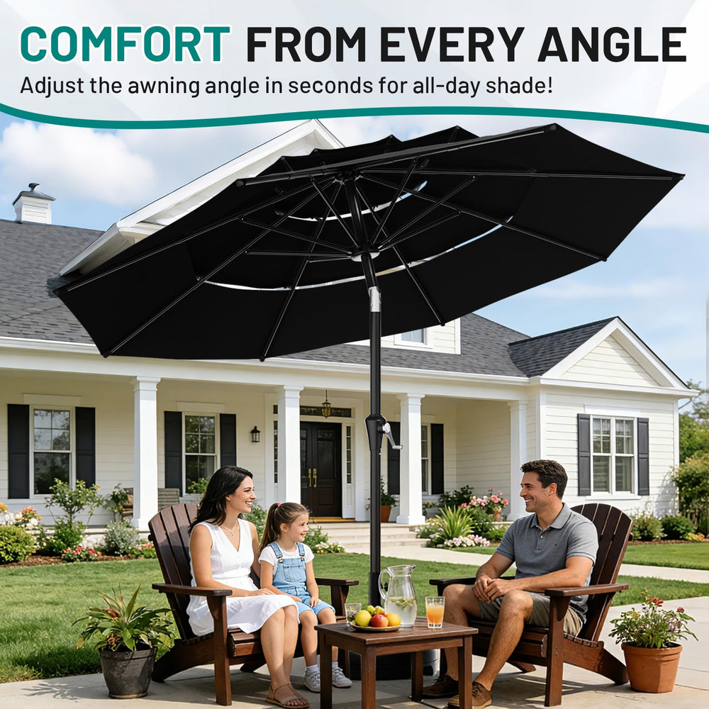 AreShark umbrella next to chair showing 9ft size and seating capacity benefit
