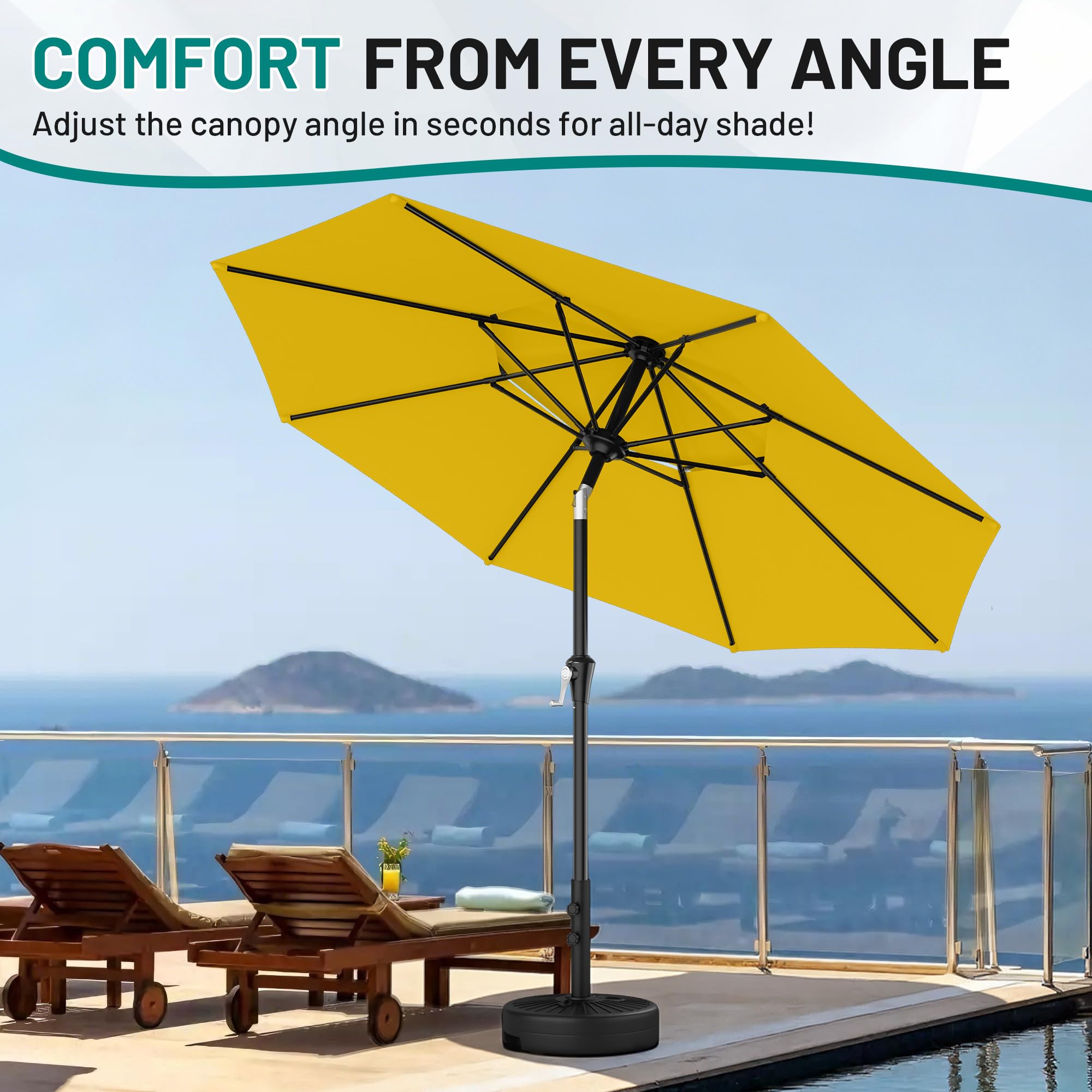 AreShark umbrella size scale with chair showing fit for 6–8 people