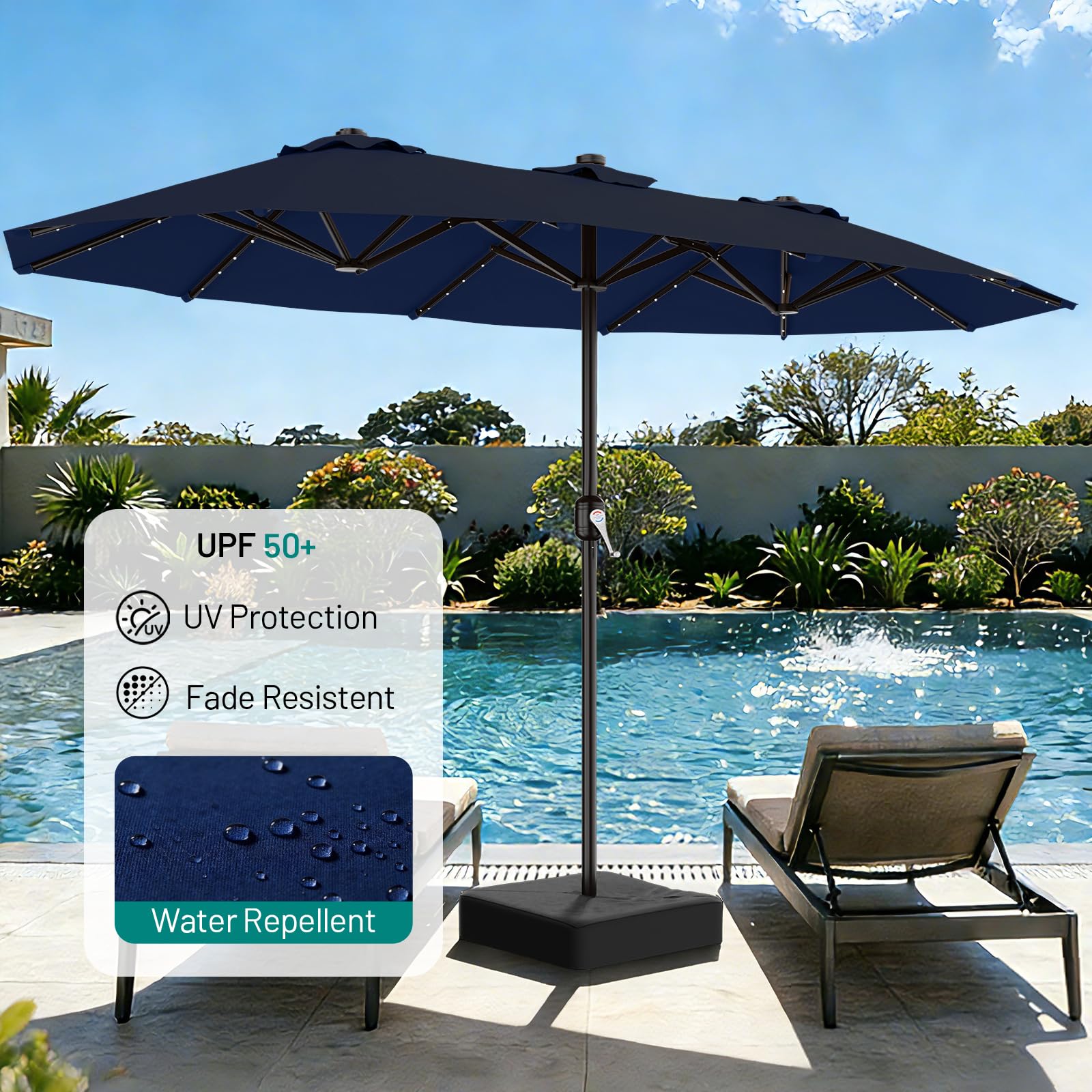 AreShark solar LEDs along ribs providing hands-free evening light