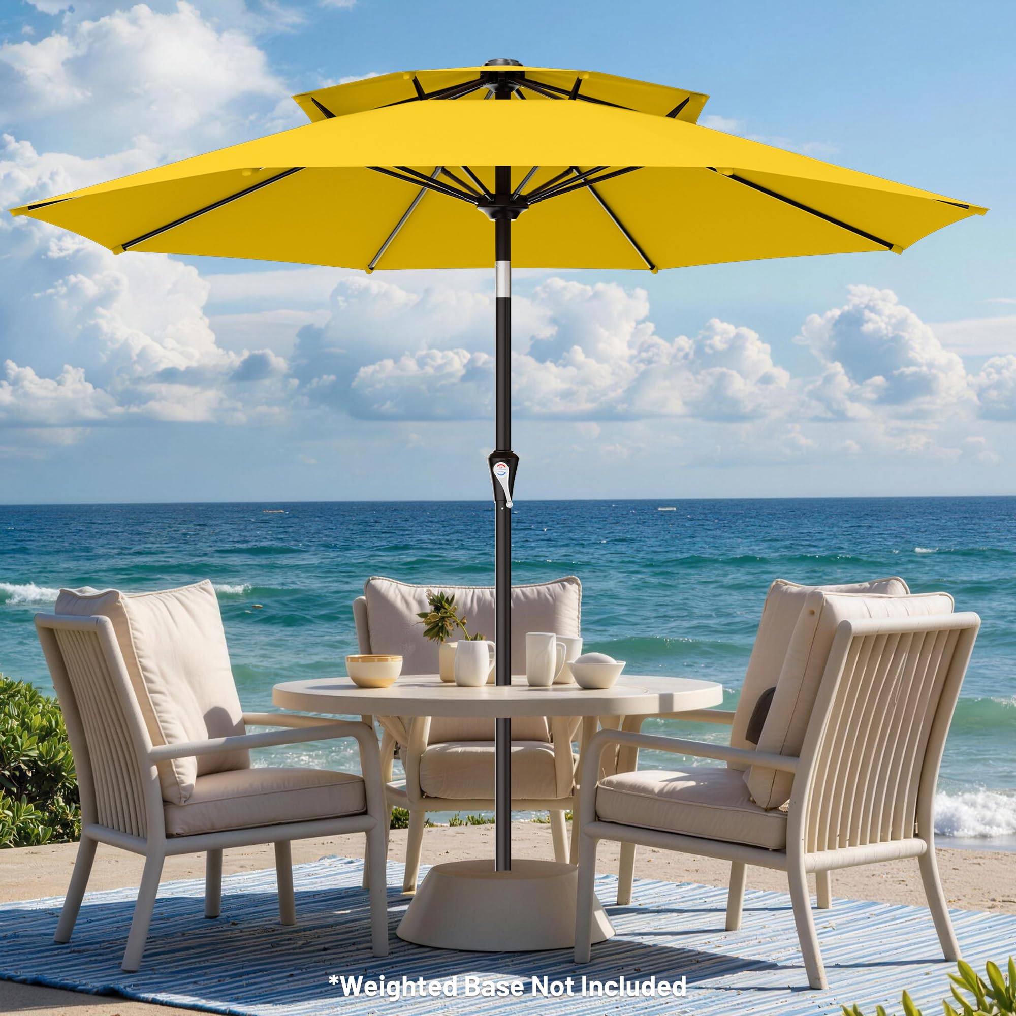 AreShark umbrella over dining table showing coverage for outdoor meals