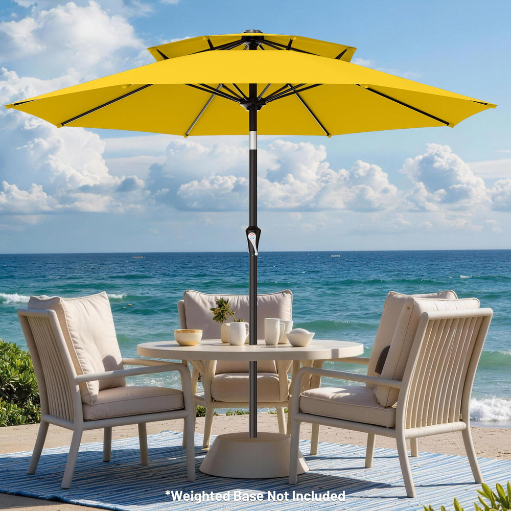 AreShark umbrella over dining table showing coverage for outdoor meals