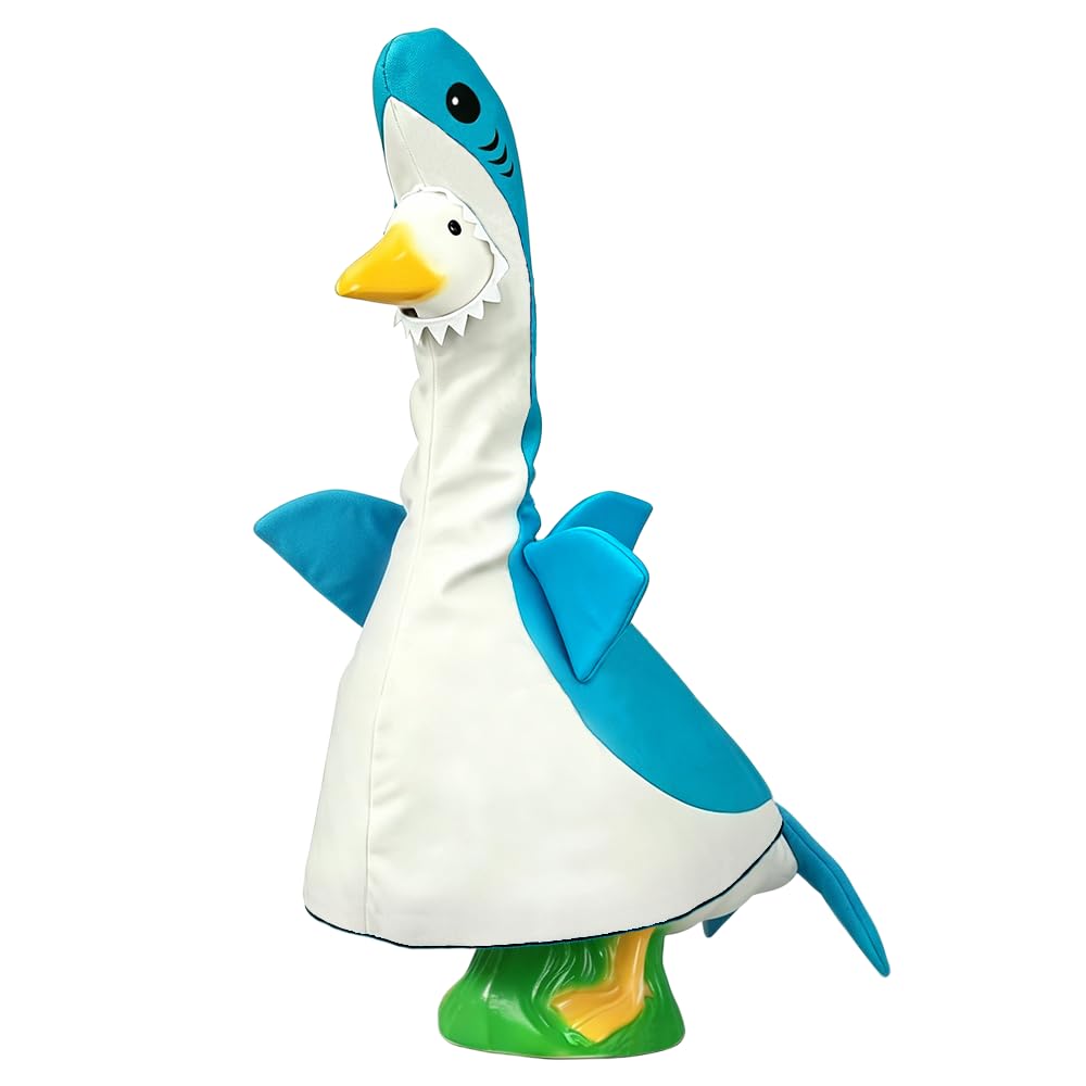ARGOOGF front view of shark blue costume shows playful porch appeal