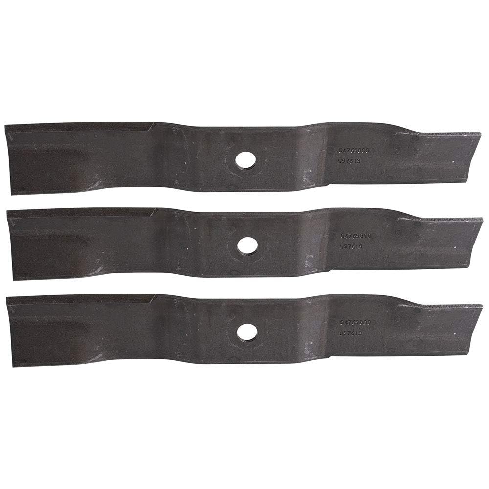 Ariens Gravely front view of three OEM hi-lift blades showing fit and length benefit