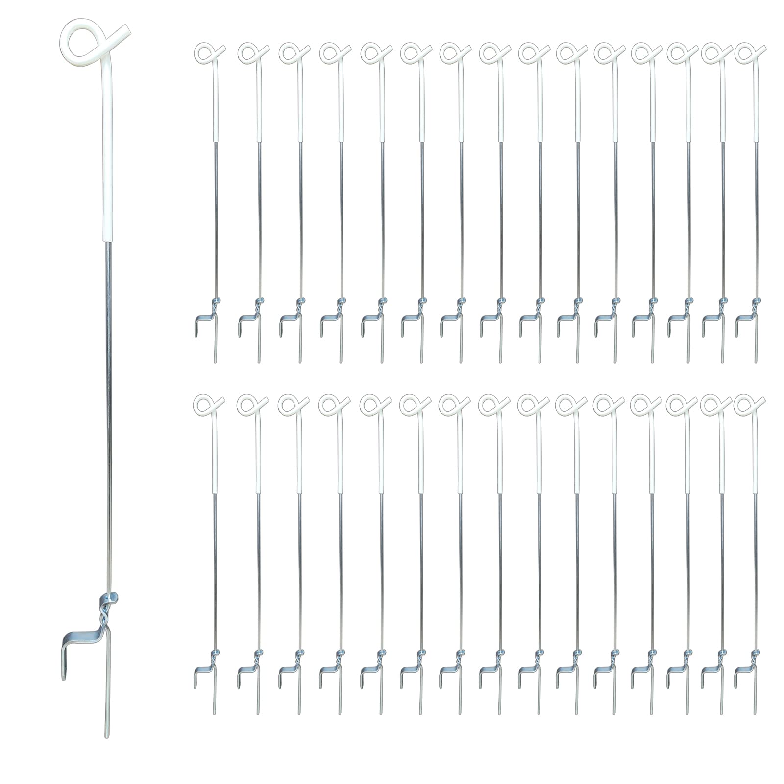 ARIFARO front view of 30-pack white step-in posts showing ready-to-use convenience