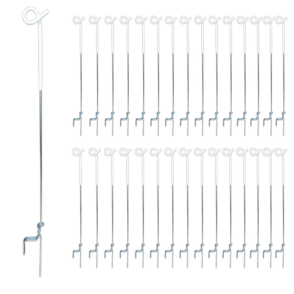 ARIFARO front view of 30-pack white step-in posts showing ready-to-use convenience