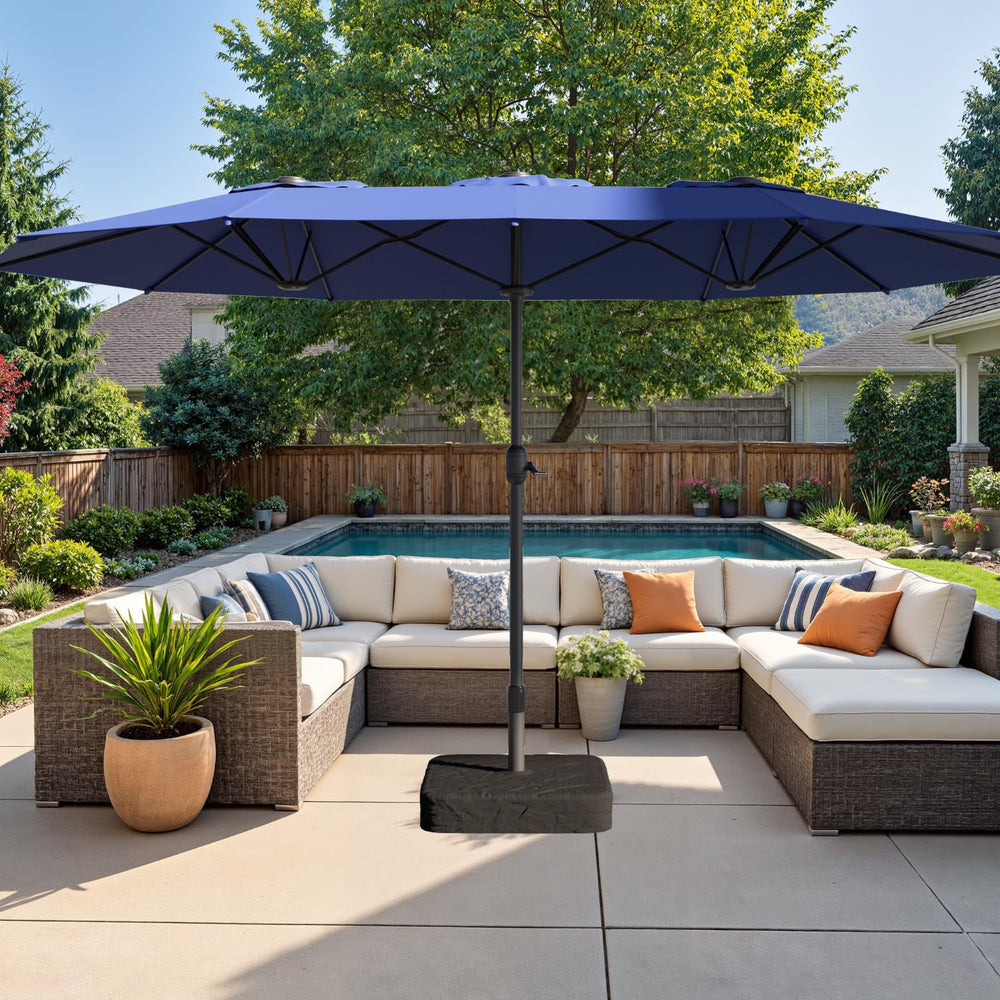 Ariiles double-sided umbrella front view showing full 15FT coverage and uniform shade