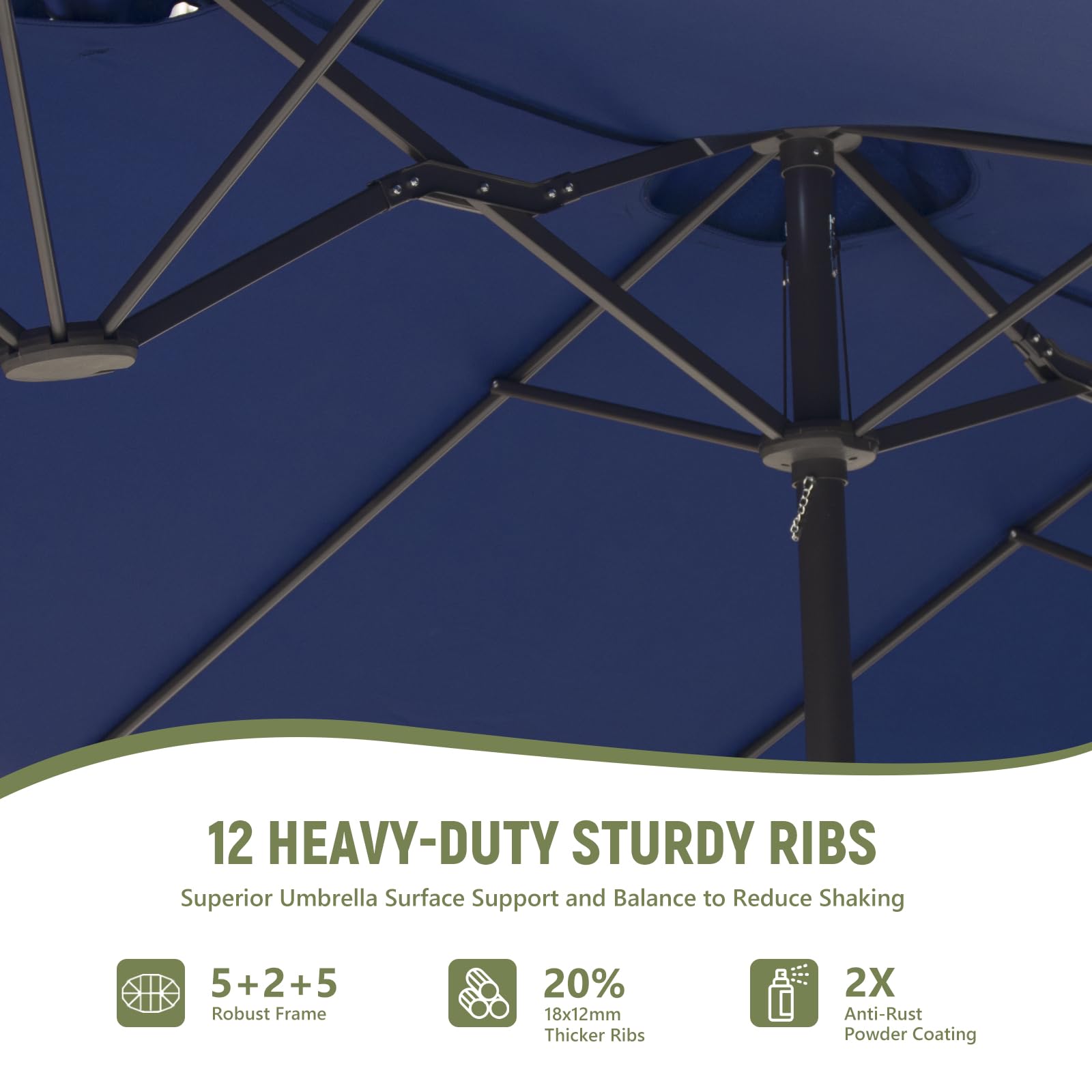 Ariiles in-use patio dining setup showing broad shade over a long table for comfort