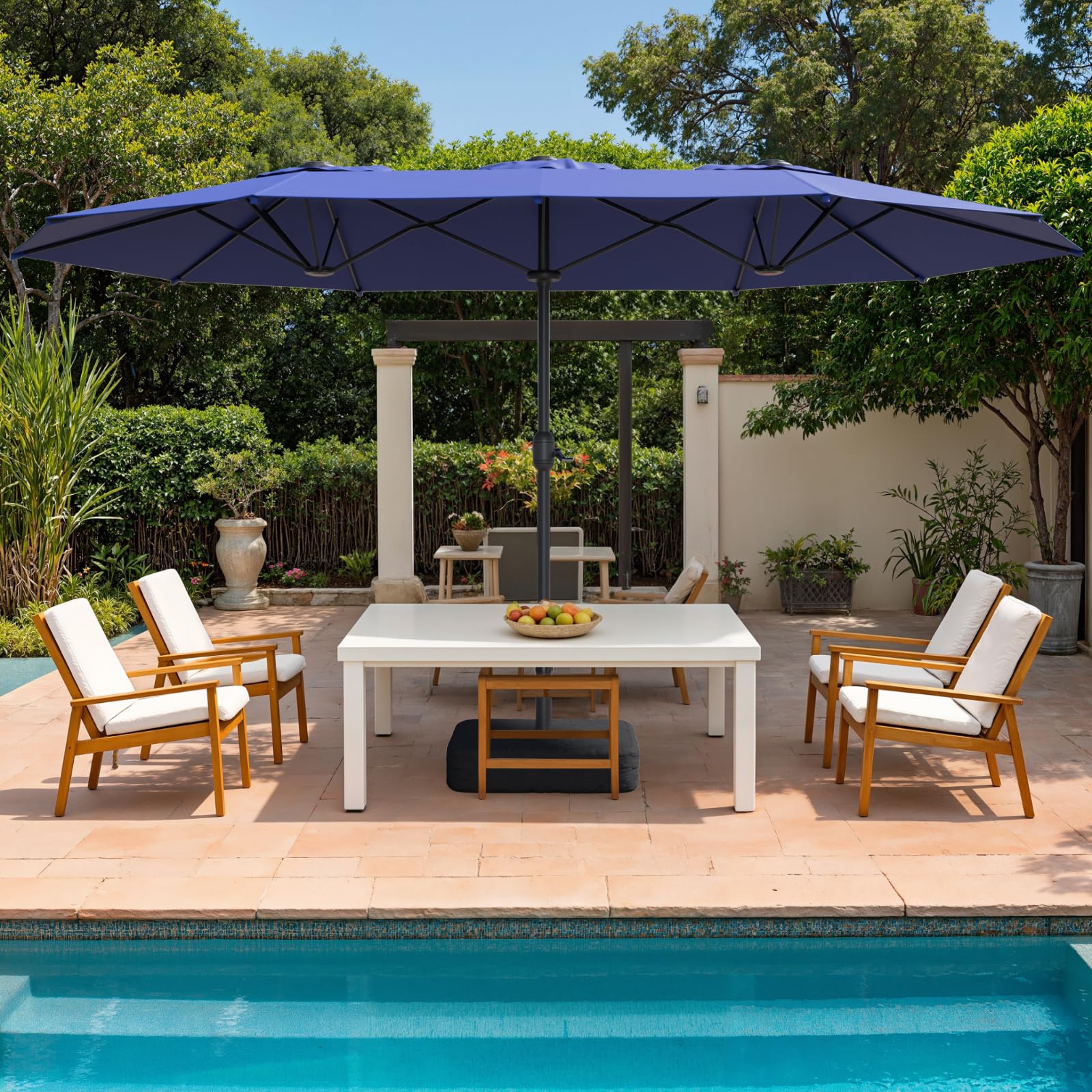 Ariiles size scale with table showing 15FT span coverage for large outdoor furniture