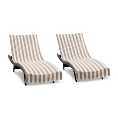Arkwright beige cabana covers front view shows matching pair and elegant stripes for coordinated pool style