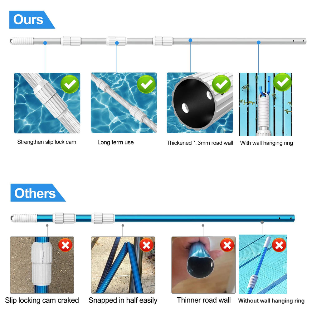 ARLBA pole fully extended in use reaching deep end to speed pool cleaning