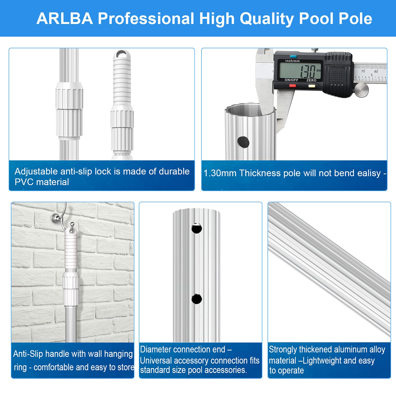 ARLBA rubber-coated handle and hanging hook for comfortable grip and storage