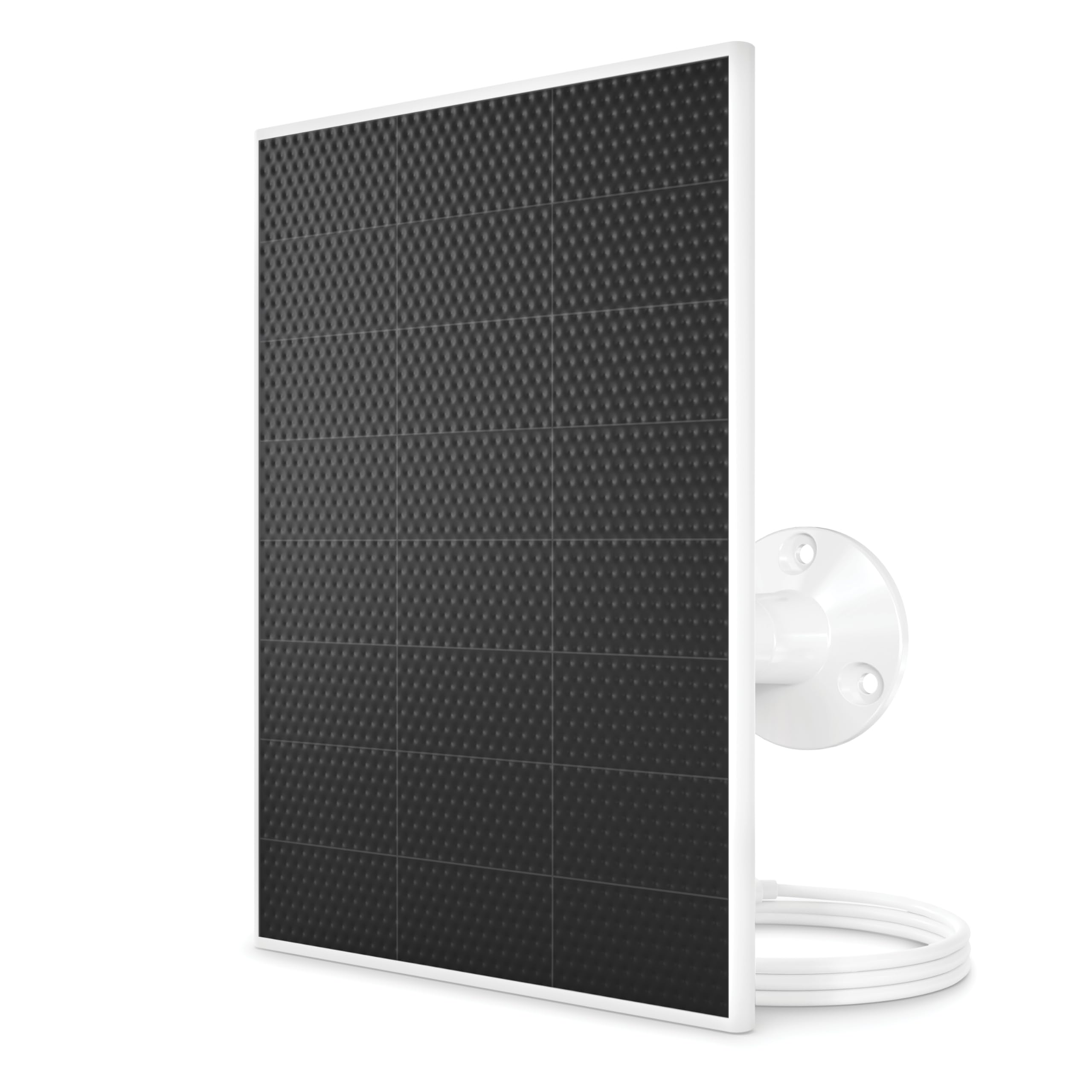 Arlo solar panel front view showing sleek white panel and connector for reliable charging