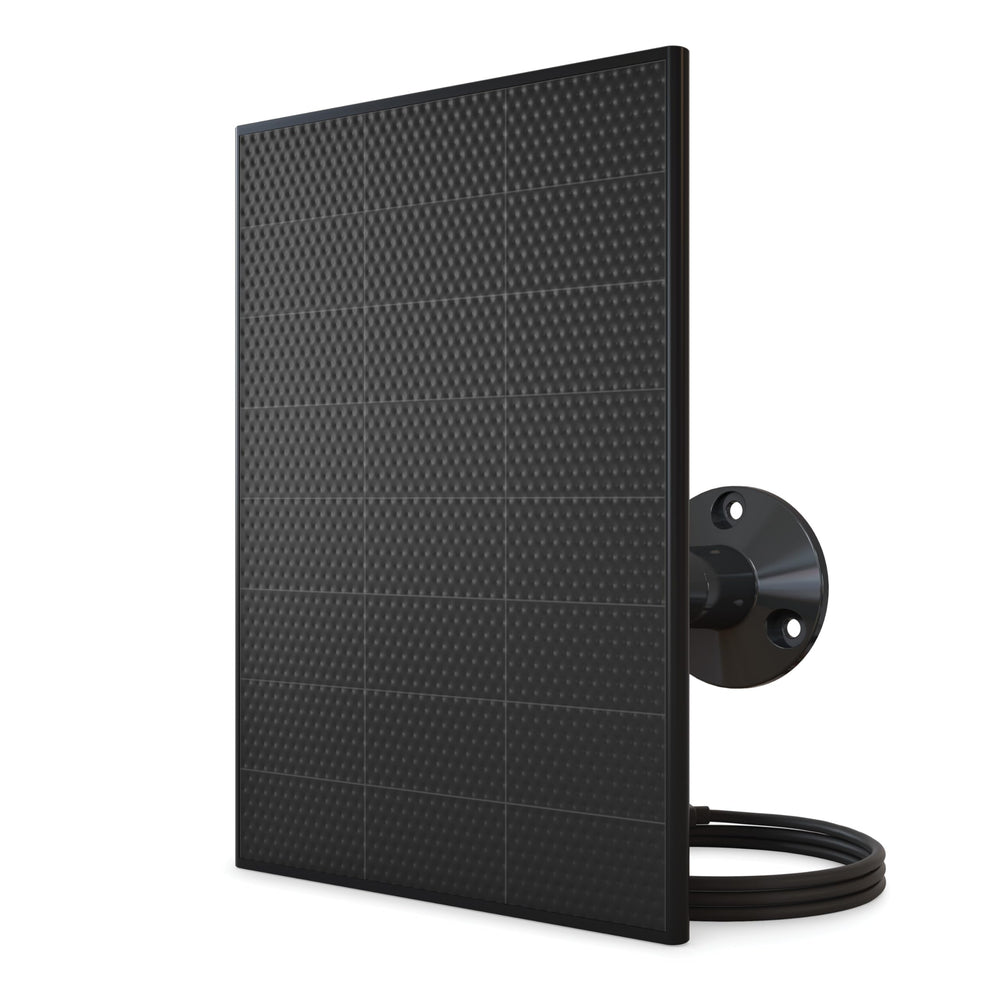Arlo solar panel front view showing panel face and brand, delivers continuous charging