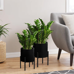 ARNIS front view of two planters on stand showing sleek styling and stability