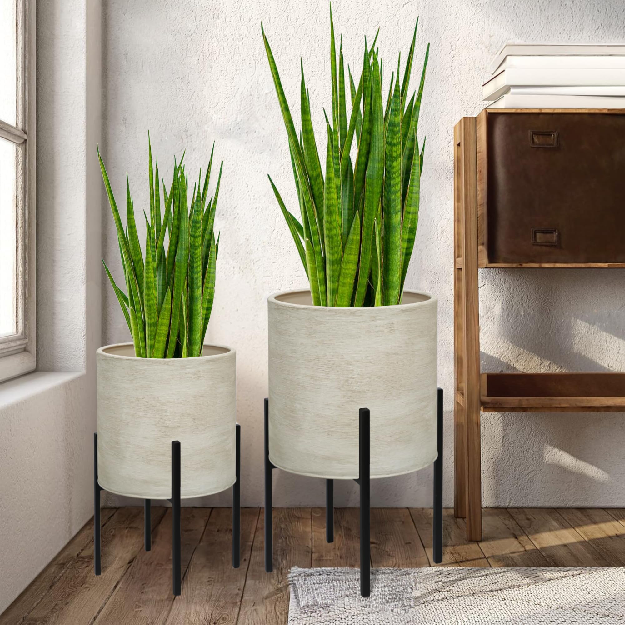ARNIS front view of both planters showing modern silhouette and elevated stands for style