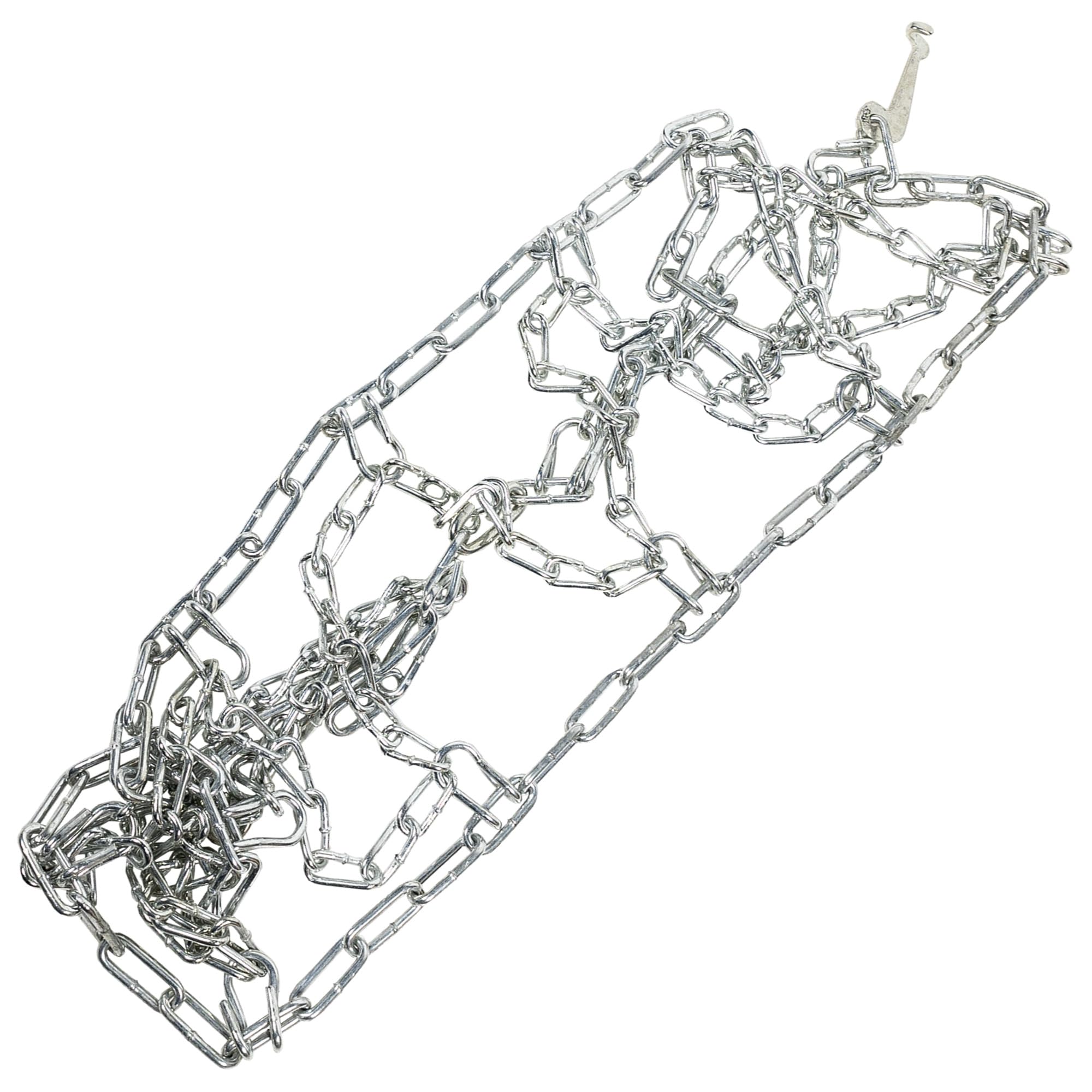 Arnold tire with chains mounted demonstrating improved traction on packed snow
