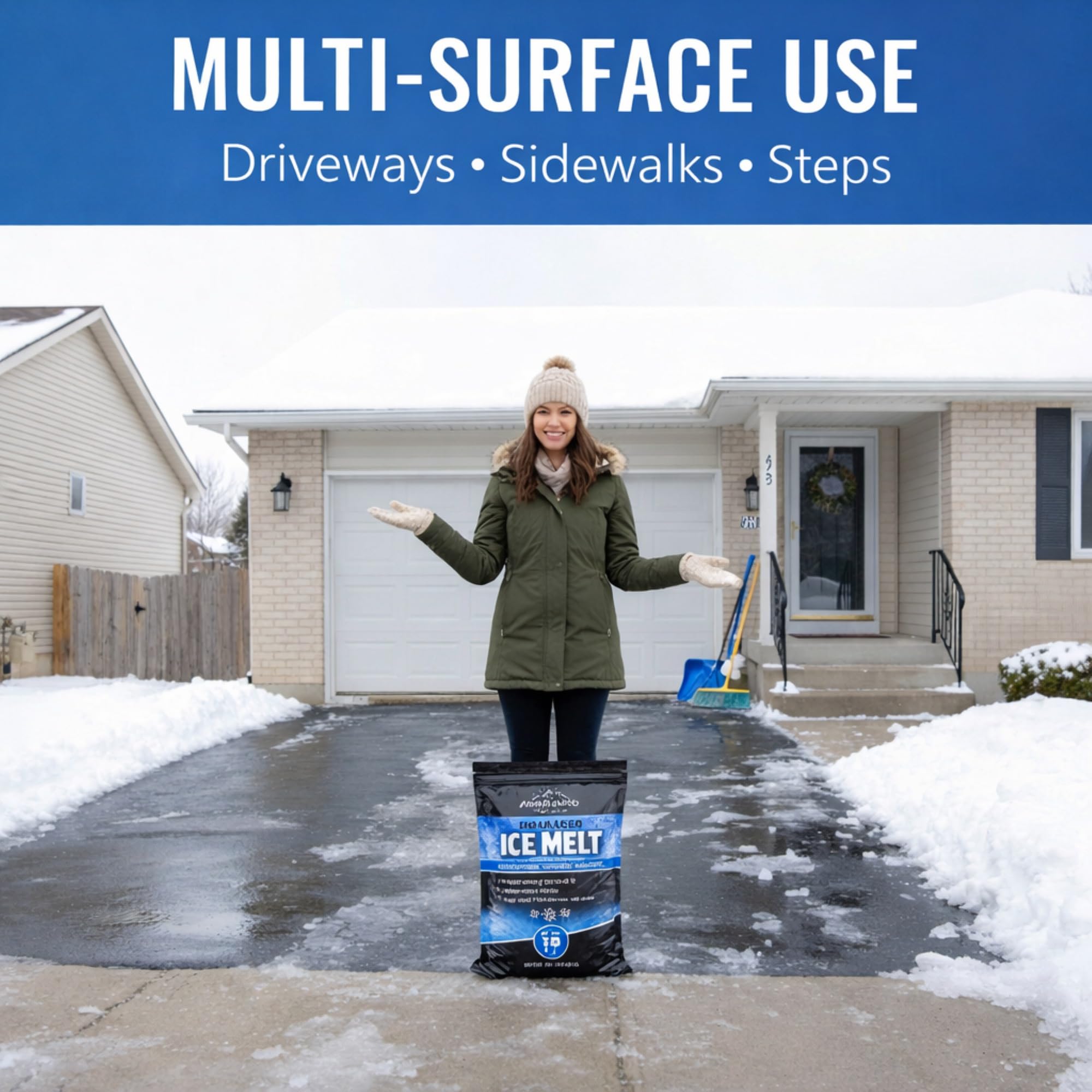 Aromasong cleared sidewalk after application showing visible deicing performance