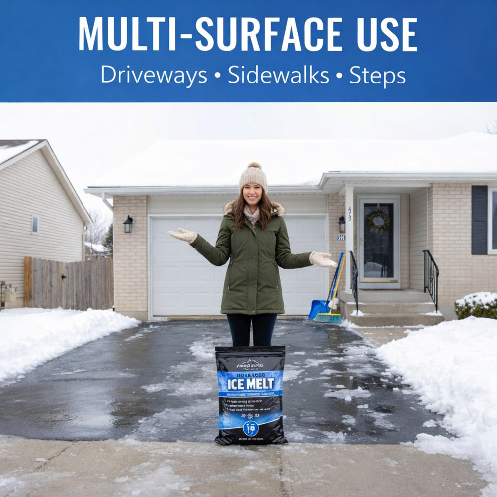 Aromasong cleared sidewalk after application showing visible deicing performance