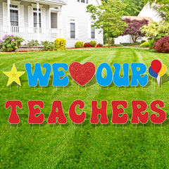 Arosche front packaging showing 16-piece teacher appreciation signs, celebratory impact