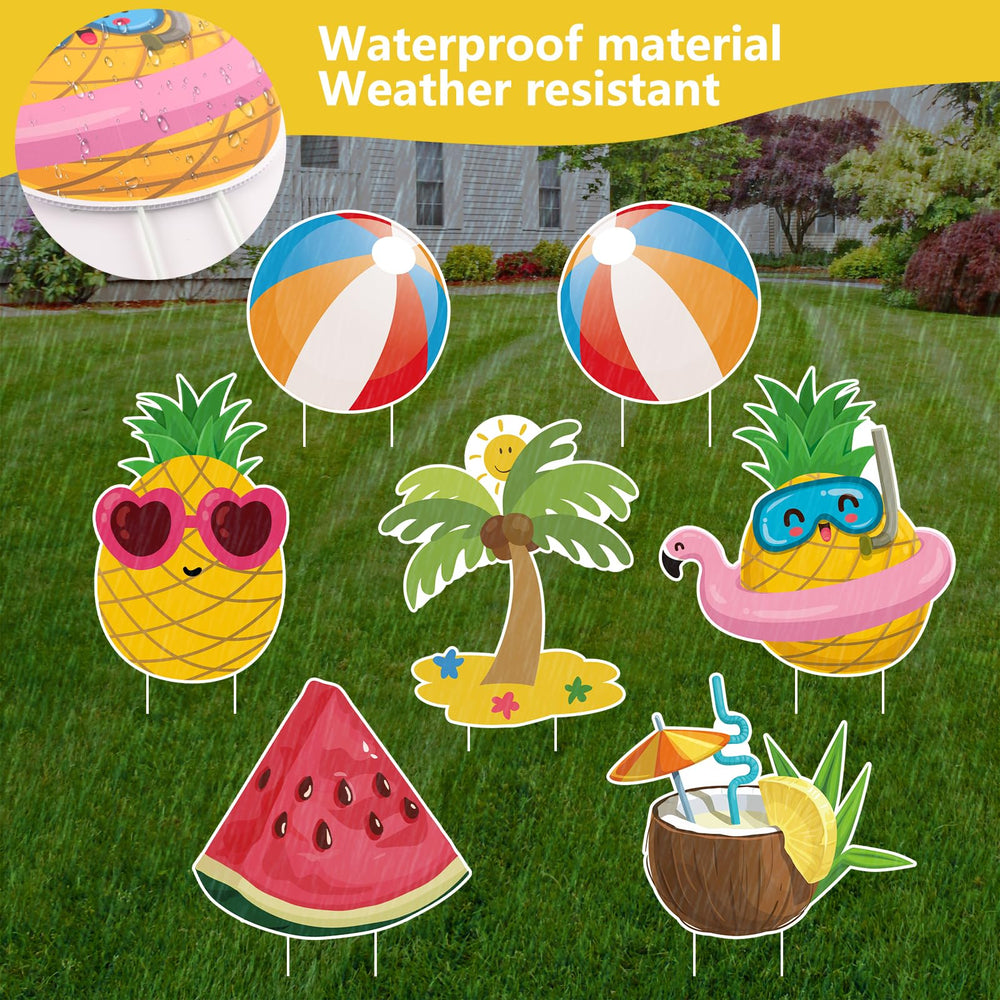 Arosche lawn display of the signs at a beach party creating cheerful outdoor atmosphere and visual appeal