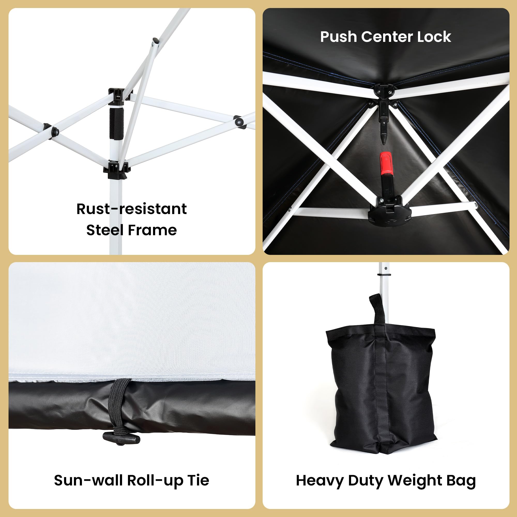 ARROWHEAD OUTDOOR canopy next to a chair showing 6x6 size and space-per-person clarity