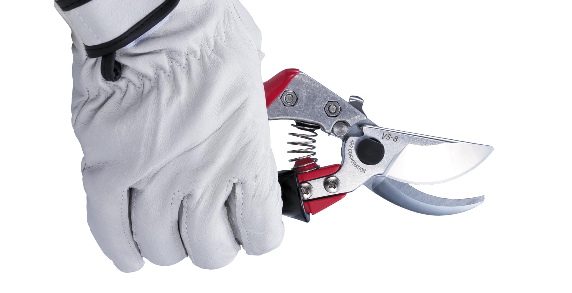Gardener using ARS HP-VS8R cutting stems with one hand for faster, controlled pruning