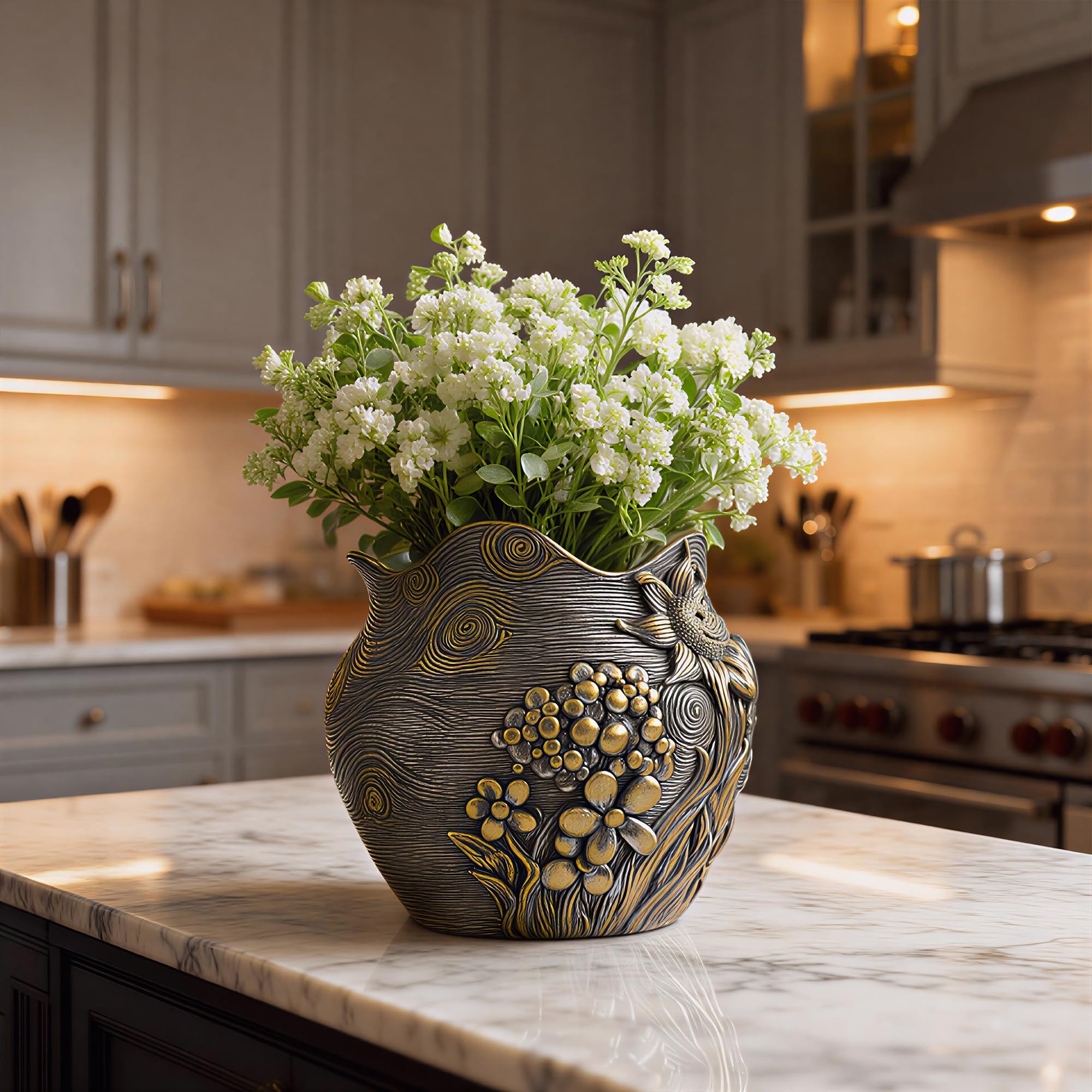 ArtCachet on tabletop with flowers, creates an elegant focal point