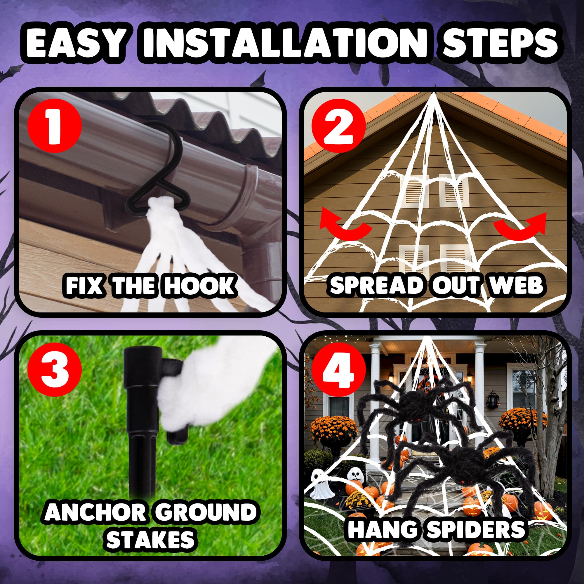 ArtCreativity anchors and ties securing web to ground showing stable outdoor installation