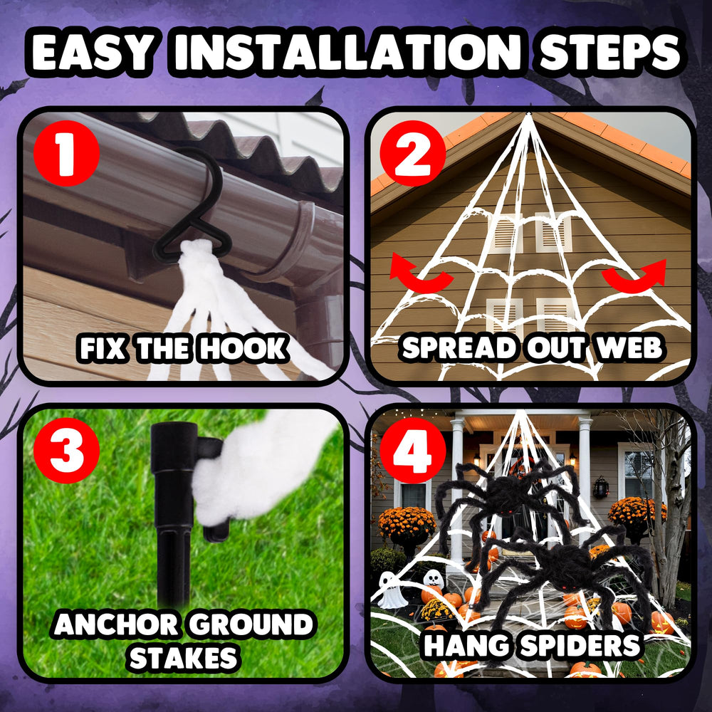 ArtCreativity anchors and ties securing web to ground showing stable outdoor installation