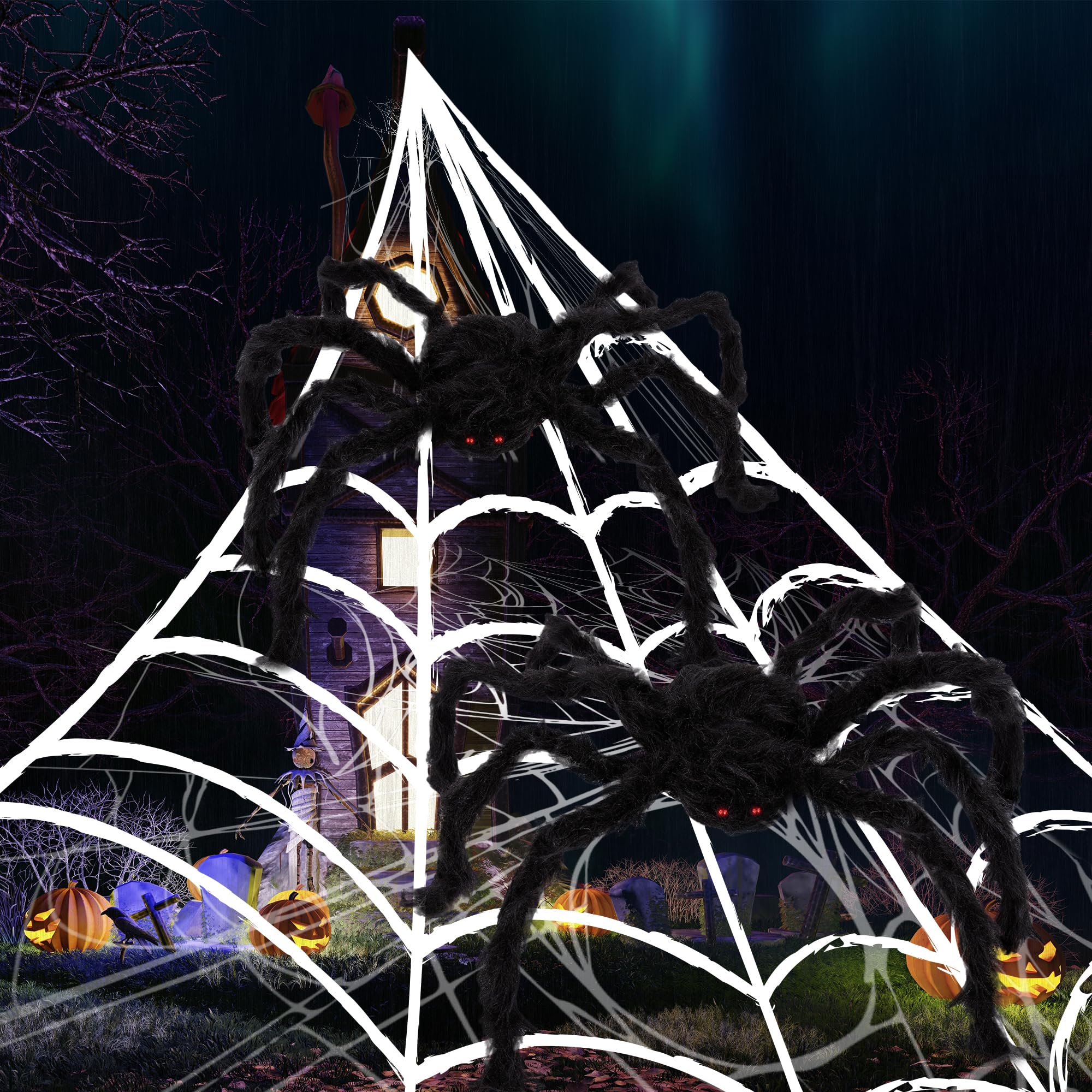 ArtCreativity web and spiders beside doorway showing scale against home entry for visibility