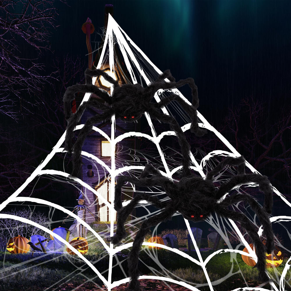 ArtCreativity web and spiders beside doorway showing scale against home entry for visibility