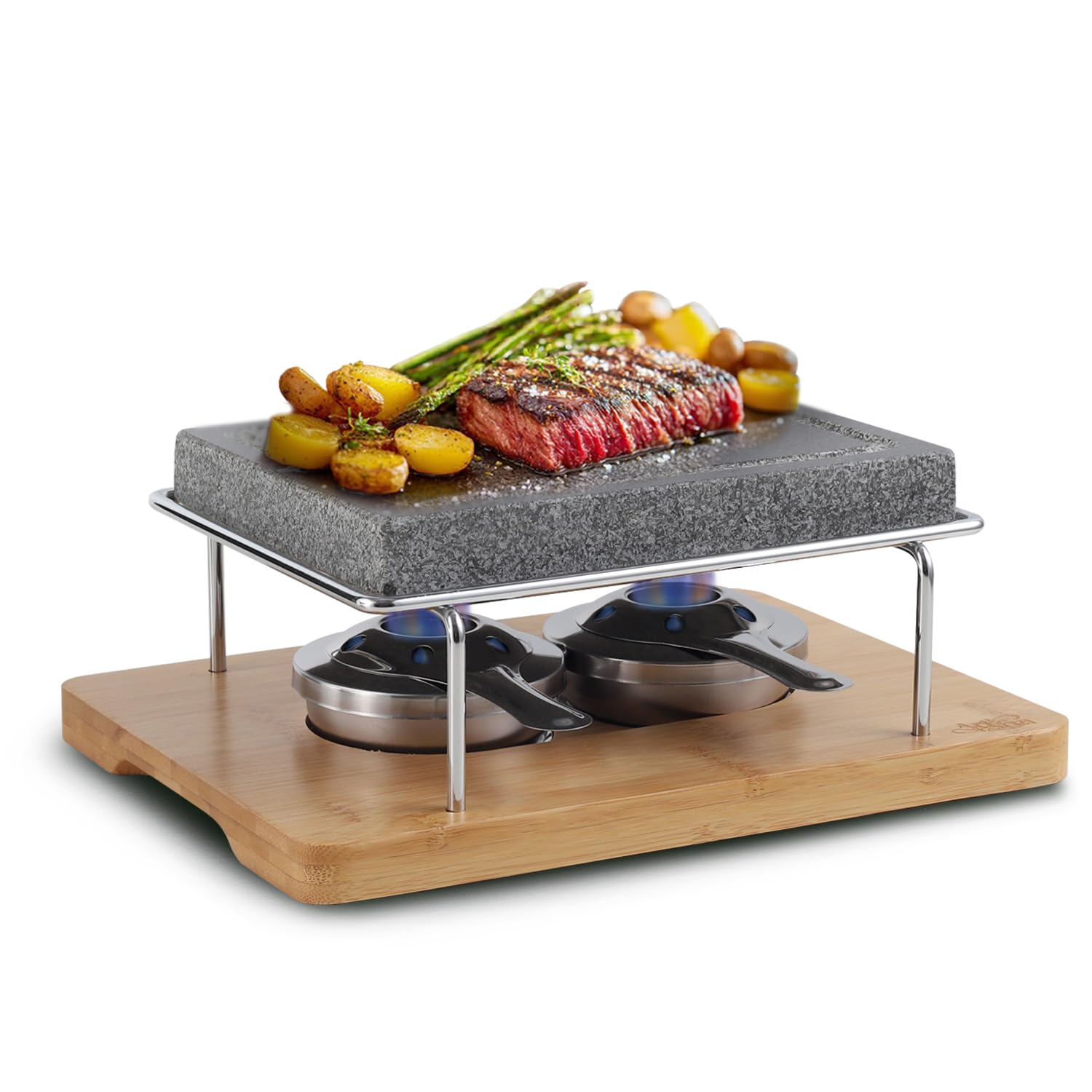 Artestia front view of box and volcanic lava stone, inviting restaurant-style cooking
