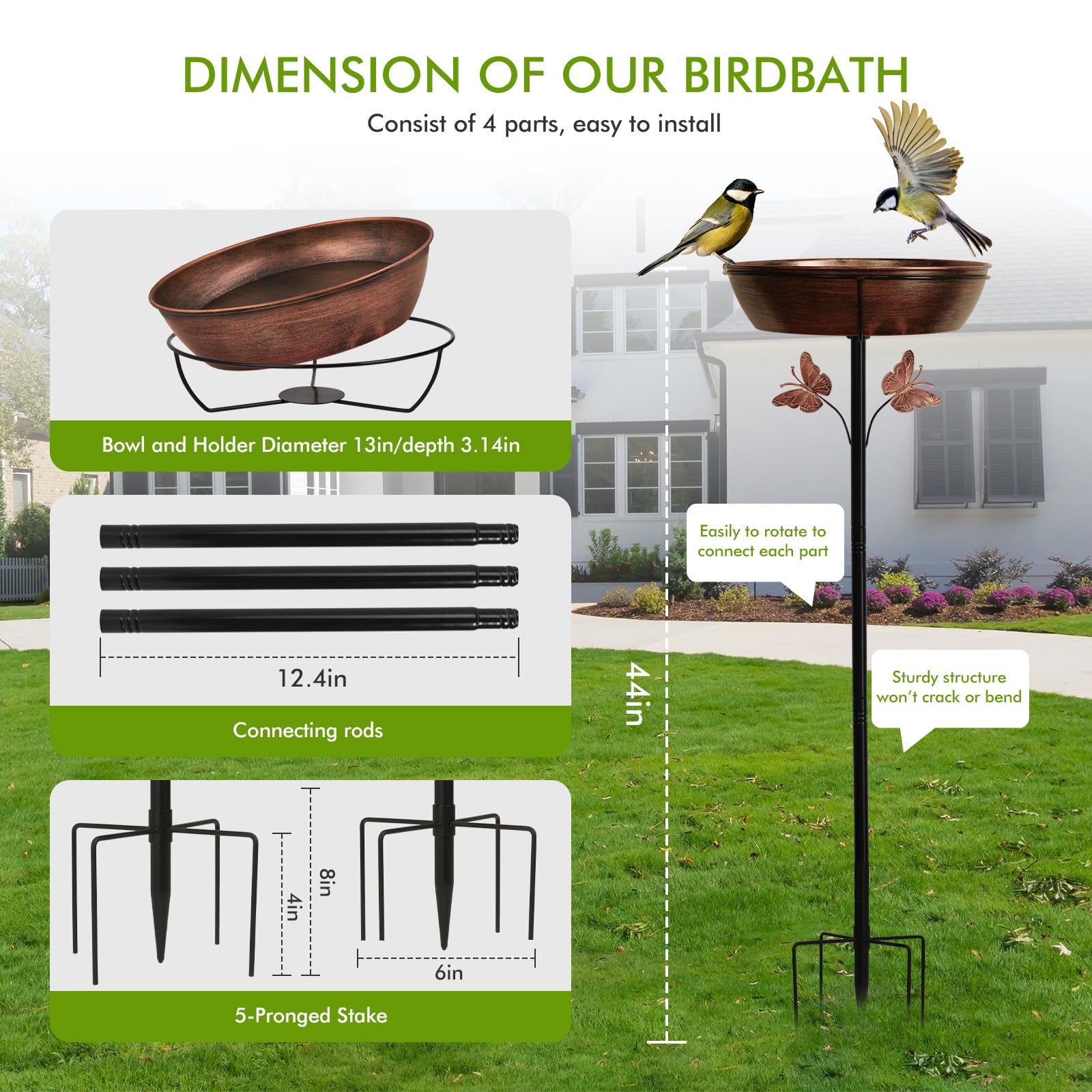Artfulites bird bath in garden setting attracting birds and enhancing landscape