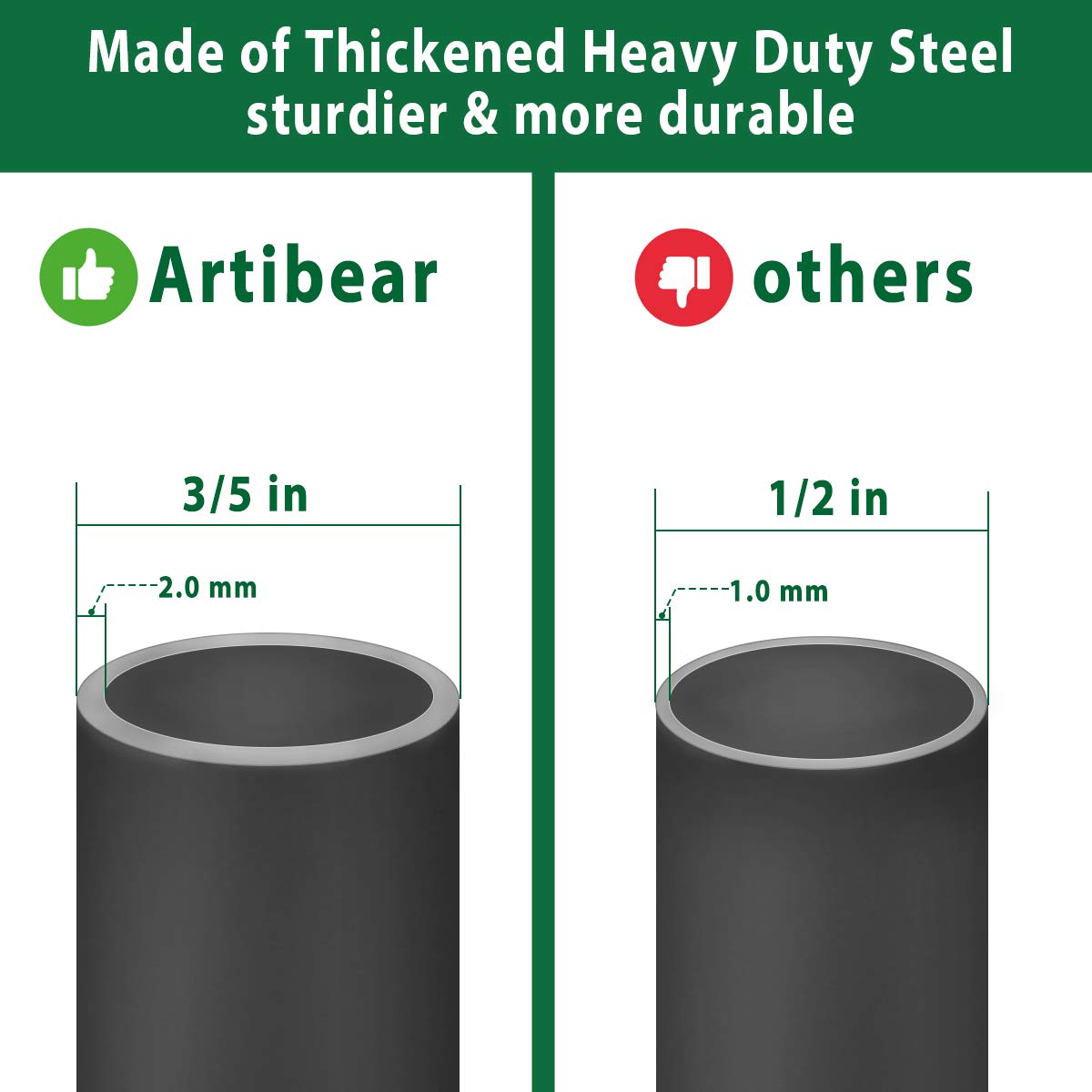 Artibear assembled hooks at different heights showing adjustable 44 and 60 inch benefit