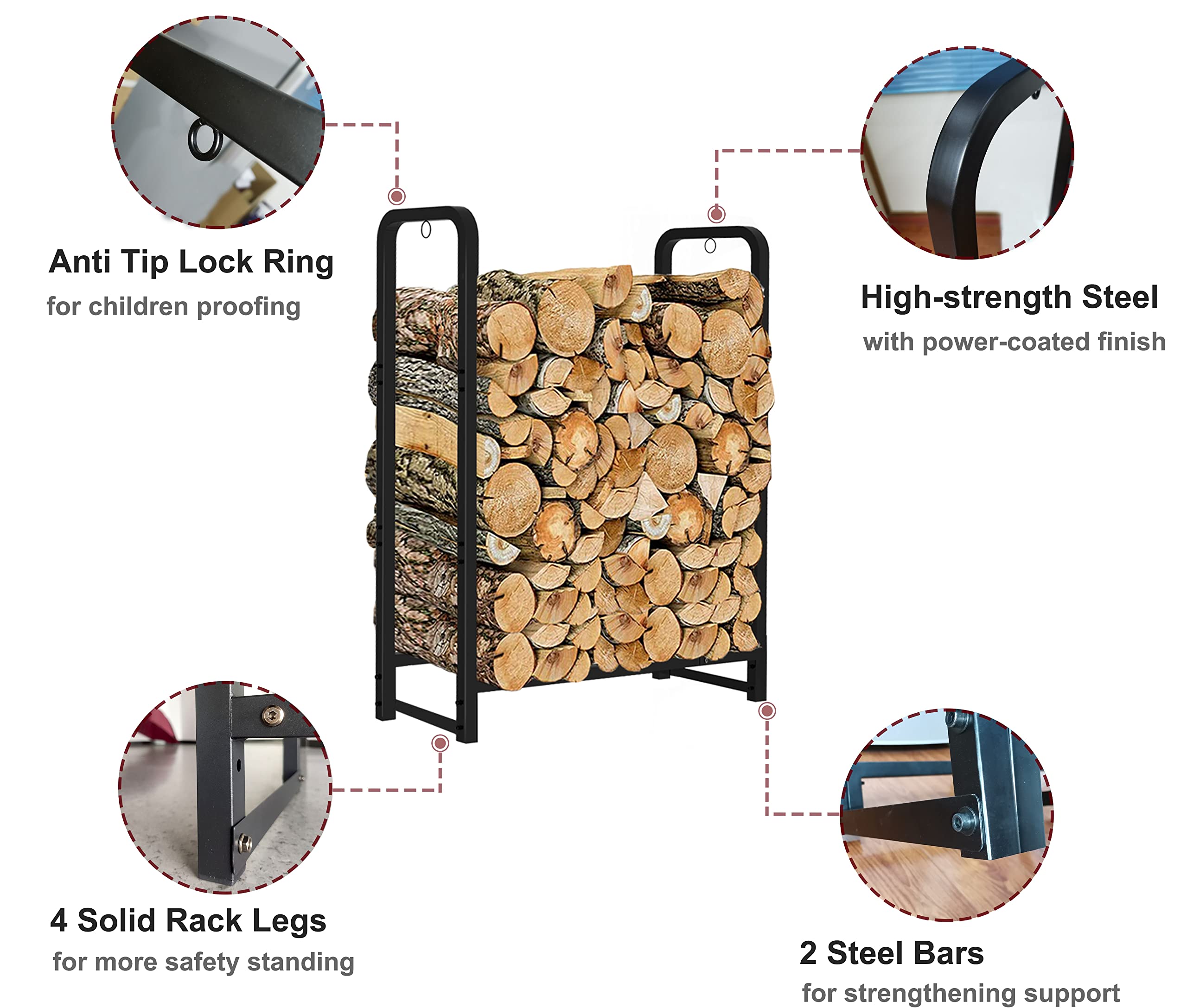 Artibear rack fully loaded with split logs demonstrating high capacity benefit