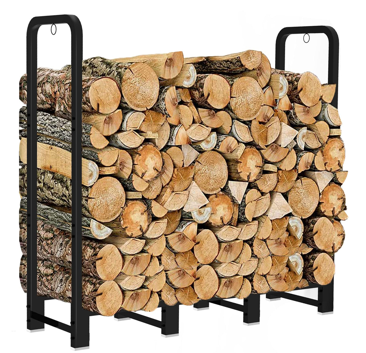 Artibear front view of 4ft firewood rack showing organized storage benefit