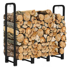 Artibear front view of 4ft firewood rack showing organized storage benefit