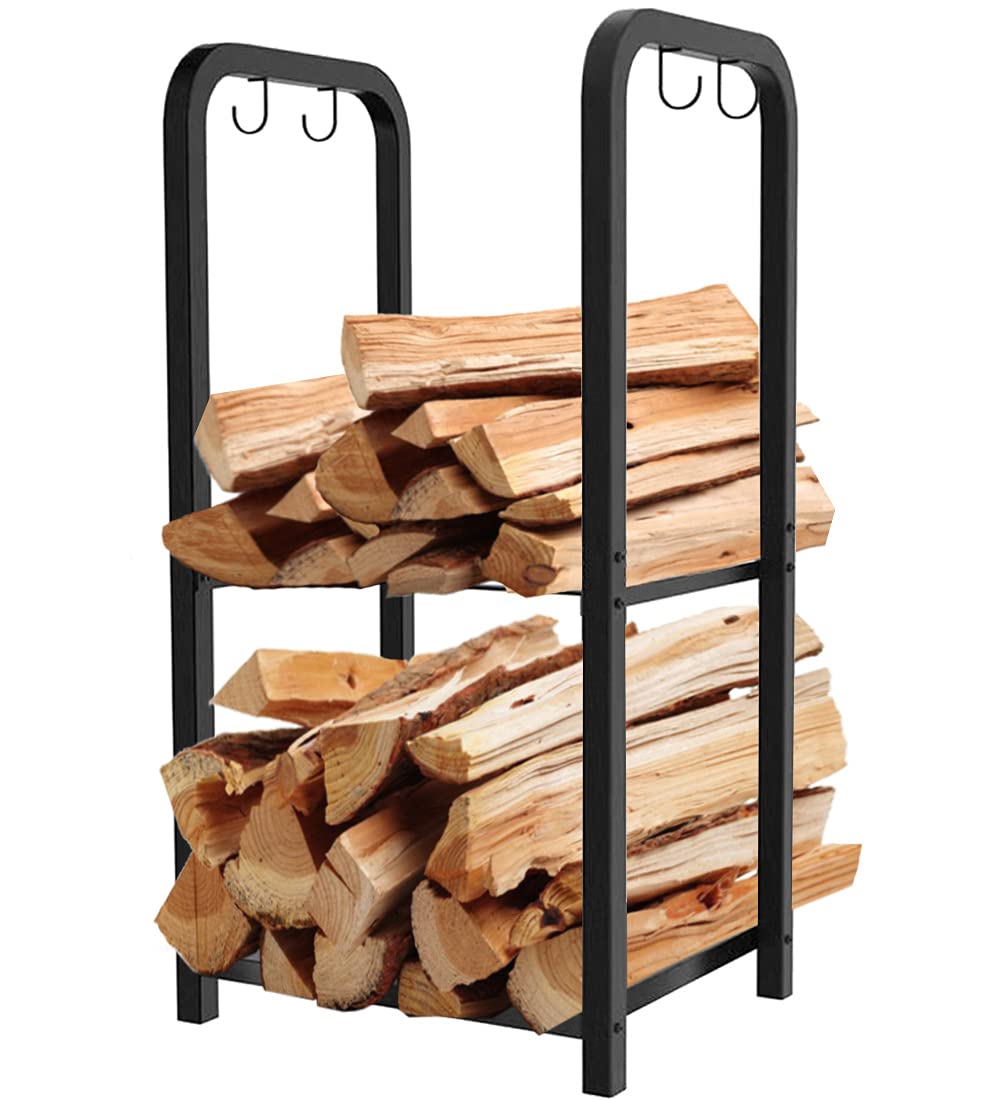 Artibear front view of black log rack showing organized storage benefits